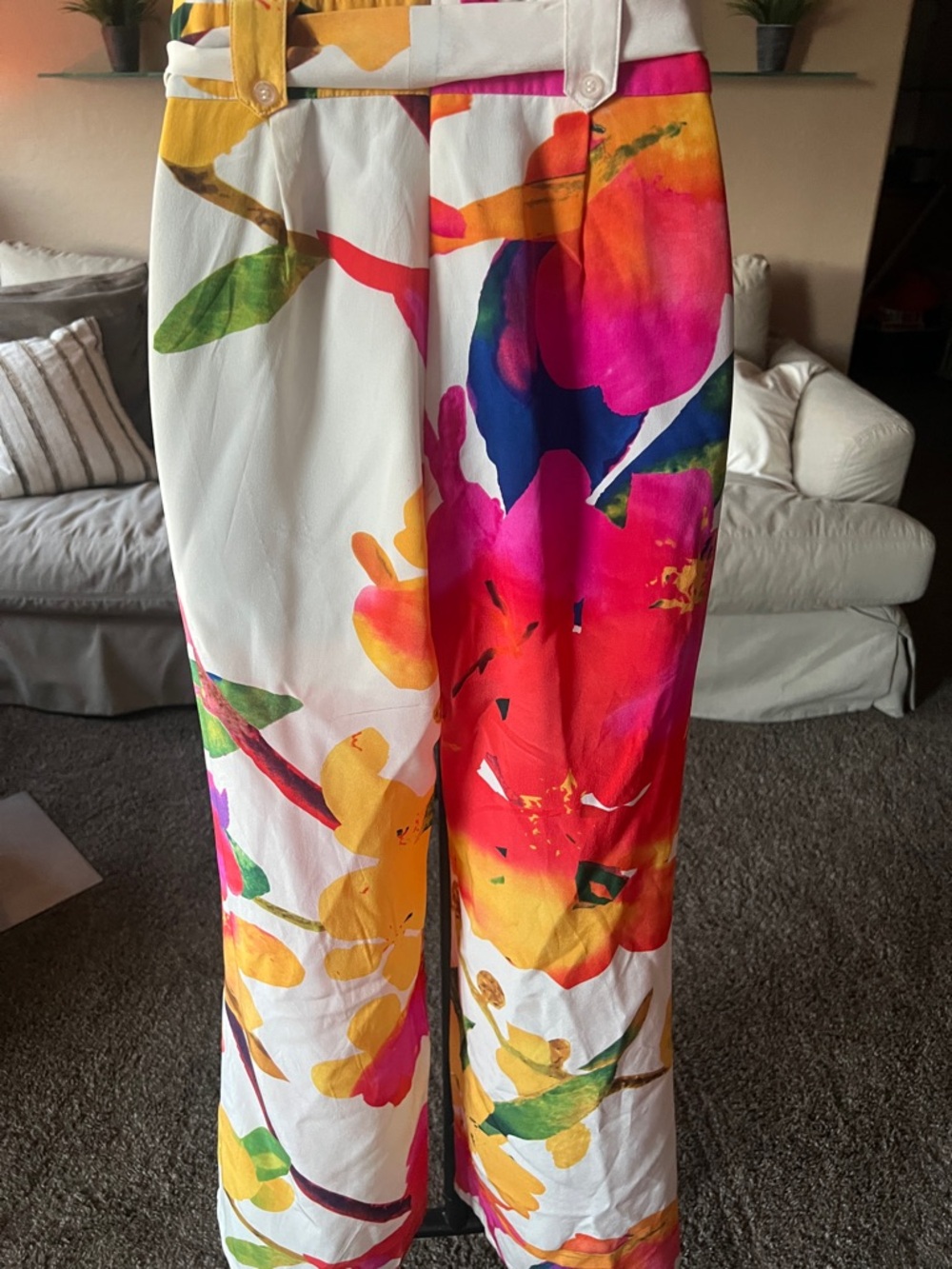 Yumi Kim Silk White Floral Wide-Leg Jumpsuit with Pink, Red & Yellow Print - Picture 7 of 8